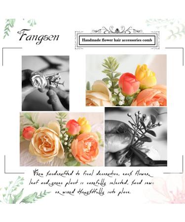 Fangsen Boho Silver Wedding Rose Flower Comb - Orange Floral Headpiece for Brides - Buy Online on GoSupps.com
