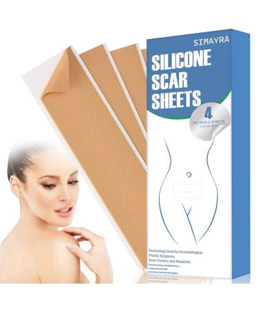 Silicone Scar Sheets - Ideal Scar Treatment for Surgical - Silicone Scar Tape - Silicone Gel Sheets for Scar Removal - Scar Removal Strips for Acne Scars C-Section - Tummy Tuck - 4 Pack 5.7x1.57