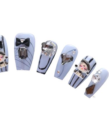 PN-014 Press-On Nails Lacquered 10 Pieces Reusable False Nails Y2K Pastel Goth Disc Crystal Stones Blue - Buy Online on GoSupps.com