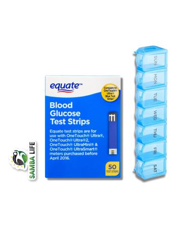 Equate Blood Glucose Test Strips 50 Count with Pill Organizer - Monitor Your Blood Sugar Levels and Stay Organized On-The-Go!