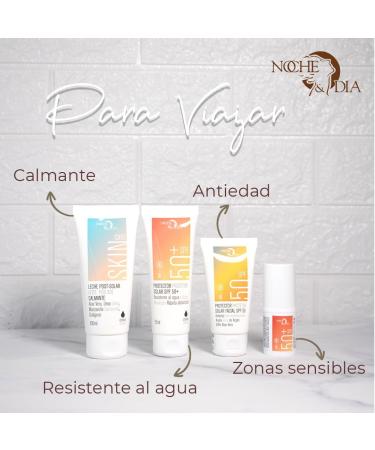  Noche Y Dia Travel sun protection pack. SPF 50+ sunscreen 75ml facial sunscreen 50ml Alfer Sun 100ml and sensitive area stick 50+ 13g. Suitable for air travel. Night brand - Buy Online on GoSupps.com