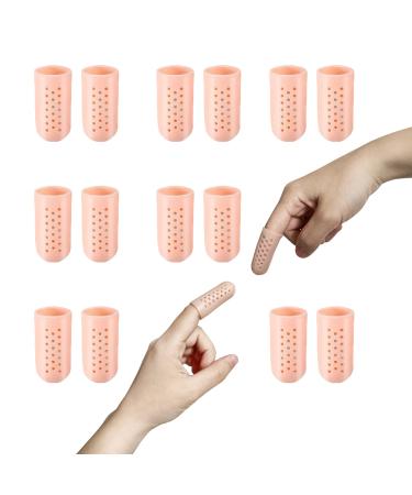 Gel Finger Cots with Air Holes, Finger Protectors (14 PCS) Breathable Silicone Finger Caps, Finger Sleeves Fingertips Protection for Eczema Wounds Cracking Blisters Broken Arthritis Trigger Finger Beige