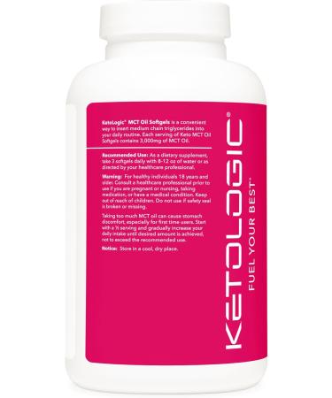 Ketologic MCT Oil (180 Softgels) (60 Servings) (3 000MG MTC Oil per Serving) - Medium Chain Triglycerides - Buy Online on GoSupps.com