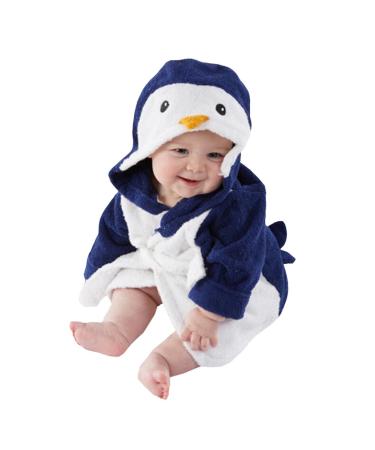 CuteOn Unisex Baby Kids Cartoon Animal Flannel Hooded Bathrobe Pajamas Nightwear 90 Penguin