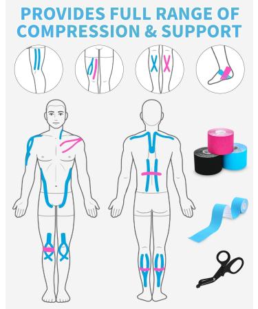 Tidevan 3 Roles Kinesiology Tape Set - Waterproof Physio Tape for Knee Elbow & Shoulder Pain Relief | 5m x 5cm Skin-Friendly Sport Tape with Scissors - Buy Online on GoSupps.com