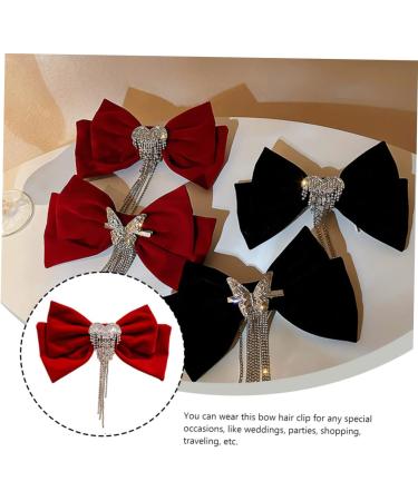 DOITOOL Bowknot Hair Clip Tassel Hair Clip Big Hair Clips Ribbon Bows Rhinestone Barrettes for Women Bowknot Headdress Silky Hair Clip Hair Clip for Girls Rhinestones Miss Red - Buy Online on GoSupps.com