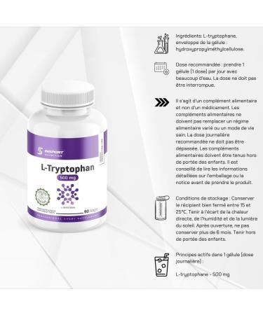 INSPORT Nutrition - L-Tryptophan 500mg per capsule - 90 vegan capsules - High dosed - Essential amino acid - 3 months reserve - Buy Online on GoSupps.com