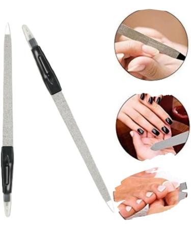 Nail File Stainless Steel with Trimmer Double Side Nail File Black Stainless Steel Double-Sided Nail File Trim Manicure Tool for Hand and Foot Care in Nail Salon Black with Handle - Buy Online on GoSupps.com