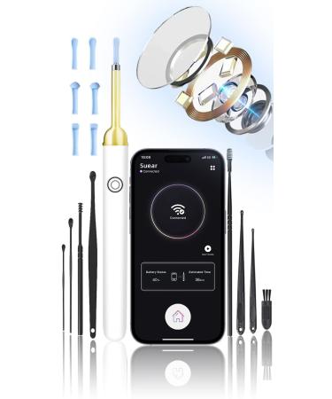 Ear Wax Removal Ear Cleaner with Camera Ear Wax Removal Tool 1080P Ear Wax Removal Kit with 6 Ear Pick Ear Clean Kit for iOS Android Smart Phone (White)