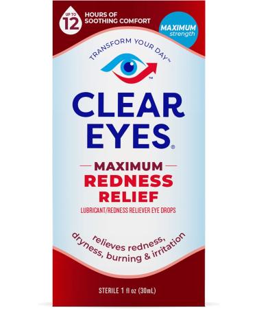 Clear Eyes | Maximum Redness Relief Eye Drops | Up to 12 Hours of Soothing Comfort | 1 oz | Pack of 4