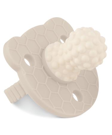 SoothiPop Soft Silicone Infant & Baby 3M+ Teether Toy Massaging Texures - Teething Relief Pacifier - Soothes Sore Gums - Hands-Free & Easy-to-Hold Teether  BPA Free - Bear BubbleBump (Beige)