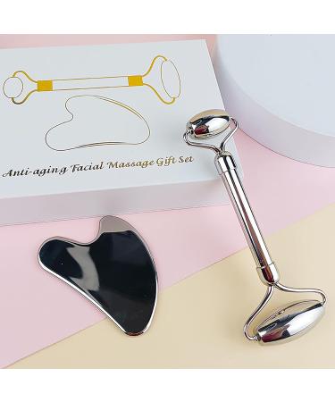 Buy Mknzome 2 in 1 Stainless Steel Gua Sha & Facial Roller - Best Face Massage Device for Eye Swelling & Skin Tightening | Skincare Massager | International Shipping - Buy Online on GoSupps.com
