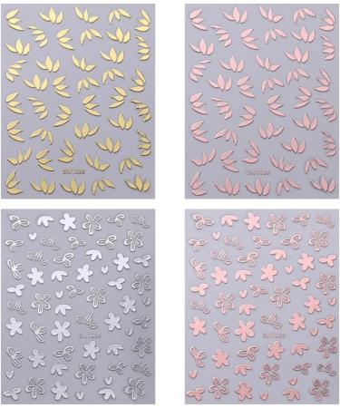 3D Metallic Flower Leaf Nail Art Stickers - Mirror Silver & Rose Gold Floral Decals for Stunning Nail Art - Buy Online on GoSupps.com