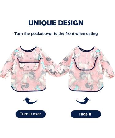 Discoball Waterproof Baby Bibs with Sleeves - Set of 3 Unisex Dribble Bibs | Adjustable Painting Apron Bibs for Infant/Toddler 6 Months to 3 Years | Large Pocket, White+Pink - Buy Online on GoSupps.com