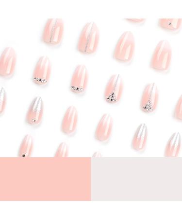 Shop Mouyouglow Short Almond Pink Gradient Press On Nails - Rhinestones & Glitter | Artificial Fake Nails with Glue - Baby Boomer Ombre Style - Buy Online on GoSupps.com