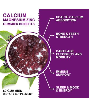 Calcium Magnesium Zinc Gummies with High Absorption Magnesium Glycinate 300mg Potassium - Plant Complex Calcium Magnesium 2:1 Ratio with D3 Sea Moss for Bone Immune & Sleep Support Vegan-2 Pack 60 Count (Pack of 2) - Buy Online on GoSupps.com