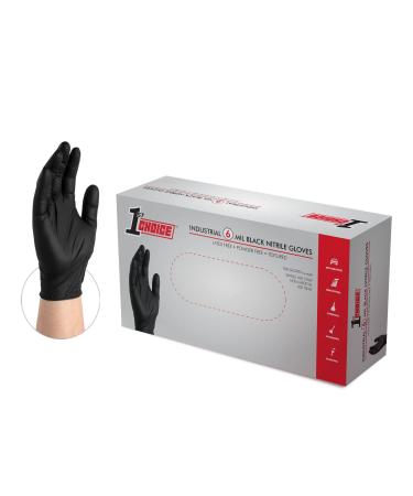 1st Choice Black Nitrile Industrial Disposable Gloves, 6 Mil, Latex & Powder-Free, Food-Safe, Textured Large (Pack of 100) Box of 100