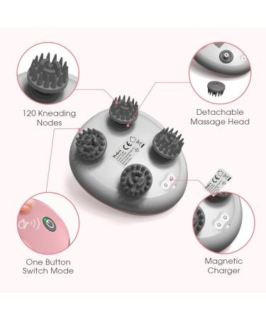 PERLEVI Electric Scalp Massager - Waterproof Portable Head Massager with 120 Nodes for Body Massage, Hair Growth, Stress Relaxation - Pink - Buy Online on GoSupps.com