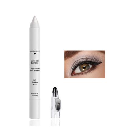 White Highlighter Eyeshadow Stick Pencil Eyeliner Glitter Metallic Shimmer Eye Shadow Stick Crayon Makeup Pen Long Lasting Waterproof Highly Pigmented Cream Eye Brightener Stick with Sharpener