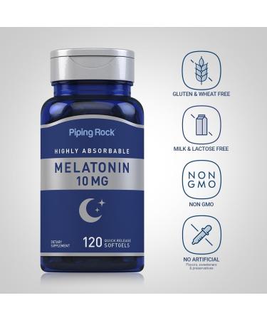Piping Rock Melatonin 10mg | 120 Softgel Capsules | Quick Release Supplement | Highly Absorbable | Non-GMO Gluten Free - Buy Online on GoSupps.com