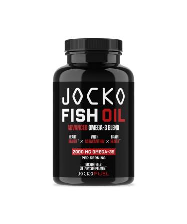 Jocko Fuel Omega 3 Fish Oil Supplement 2000mg - Burpless Fatty Acid Supplement Wild Caught Powerful Antioxidant with Astaxanthin (60 Capsules) 60 Count (Pack of 1)