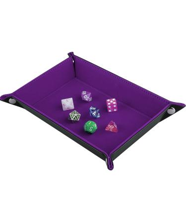 SIQUK Double Sided Dice Tray Folding Rectangle PU Leather and Dark Violet Velvet Dice Holder