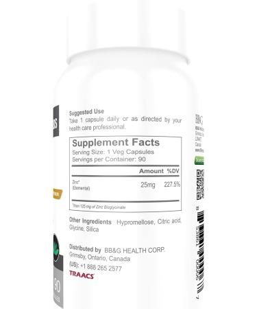 Premium Zinc Bisglycinate 25mg Veg Caps - Highest Absorption & Non Buffered - 90 Capsules - Buy Online on GoSupps.com