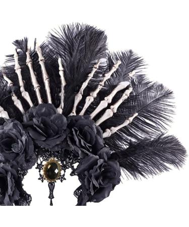 hgnxa Flower Thin Side Headband with Feather Skull Hair Hoop Fashion Women Halloween Party Hairstyle Headwear Black - Buy Online on GoSupps.com