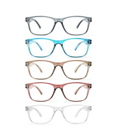 Fetrrc Reading Glasses Blue Light Blocking Computer Readers for Women/Men, Anti Glare/Fatigue Clear Square Eyeglasses 5 Pairs Mix 1.75 x