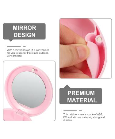 Portable Pink Denture Case with Mirror - Healeved Pocket Denture Storage Box for Orthodontics, Home & Outdoor Use - Buy Online on GoSupps.com