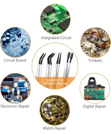 Ainiv 4Pcs Stainless Steel Tweezers Set - Non-Slip Rubber Tips for Jewelry Making & Crafts - Buy Online on GoSupps.com