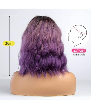 Oefei Ombre Purple Wig - Short Curly Synthetic Hair Heat-Resistant Wavy Wigs for Women | Perfect for Daily Wear Parties & Cosplay - Buy Online on GoSupps.com