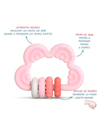 SUAVINEX Silicone Teether for 6+ Months - Flexible & Lightweight Cloud Design in Pink - Safe Teething Ring for Babies - Buy Online on GoSupps.com