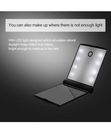 Minkissy Compact Mirror LED Travel Cosmetic Mirror Double Sided Pocket Cosmetic Mirror Foldable Portable Mirror for Women Black - Buy Online on GoSupps.com