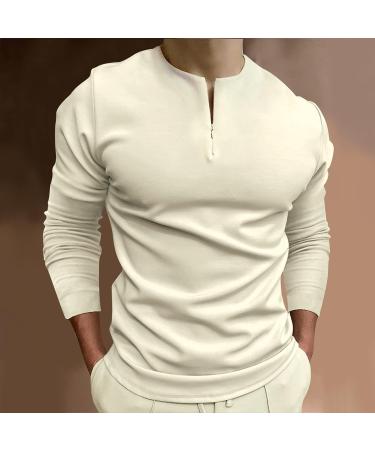 Men's Slim Fit Zipper Polo Shirt - Khaki | Fall/Summer Long Sleeve Business Casual Top - Buy Online on GoSupps.com