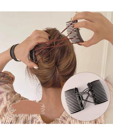 2 Pcs Plastic Double Hair Combs Adjustable Elastic Hair Comb Easy Hair Bun Comb Stretchy Double Comb Hair Clip for Curly Thick Wavy Hair - Buy Online on GoSupps.com