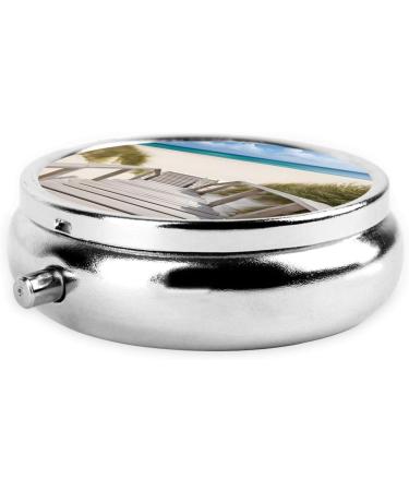 Beach Scenery Mini Round Pill Box - 3 Compartment Portable Pill Organizer for Travel Home & Office - Buy Online on GoSupps.com