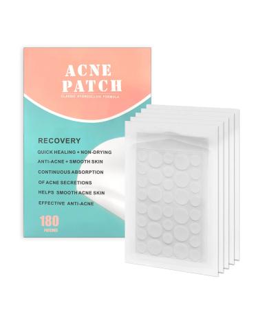 Rnitle Acne Patches 180 Pcs Hydrocolloid Dressing Cover Dots for Spots Pimple Patches Effectively Calms & Relieves Acne Facial Care(12mm&8mm)