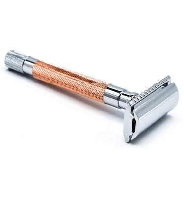 Parker Safety Razor 56r Heavyweight Double Eco-Friendly Safety Razor with 5 Parker Premium Platinum stainless steel rasier blades-razor with closed comb (rose gold)
