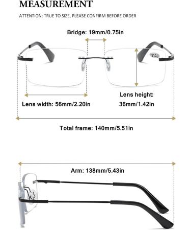 Vevesmundo Randlos Reading Glasses for Men & Women - Blue Light Filter Self-Tinting Multifocals Rectangular Design | +1.5 to +4.0 Strength Options - Buy Online on GoSupps.com