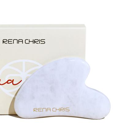 Rena Chris Gua Sha Jade Stone 100% natural Jade Gua SHA for Spa acupuncture therapy trigger point treatment face massage device suitable for women & men skin care (white jade)