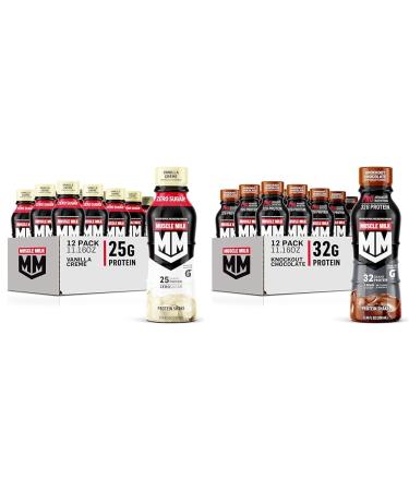 Muscle Milk Genuine Protein Shake Vanilla Creme 11.16 Fl Oz Bottle & Pro Advanced Nutrition Protein Shake Knockout Chocolate