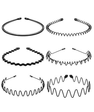 Hair bands for men women frontal ligaments beauty care unisex black corrugated feather sports for men ripening of the hair hoop clips women's accessories elastic slip-resistant headgear (6 pieces)