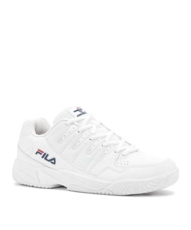 FILA Womens Double Bounce White/Pink Glo/Metallic Silver Pickleball Shoes (5PM00001-156) 10 White/Navy/Red