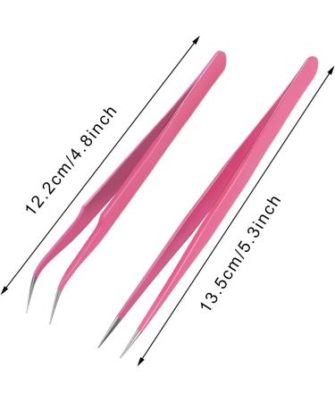 Quesuc 2 Pieces Straight and Curved Tip Tweezers Nipper for Eyelash Extensions Pink Stainless Steel False Lash Application Tools - Buy Online on GoSupps.com