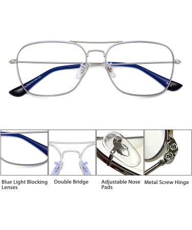 JM Aviator Computer Blue Light Blocking Glasses  Square Eye Protect Video Eyeglasses Anti Glare Men Women Silver Frame Black Temple Tips - Buy Online on GoSupps.com