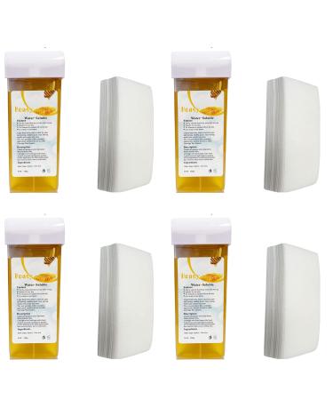 4 honey wax cartridges with 200 paper wax strip set sugar cartridges warm paste roll-on hot wax scroll hair removal depilation 100 ml grow hot rolls soft gentle removal