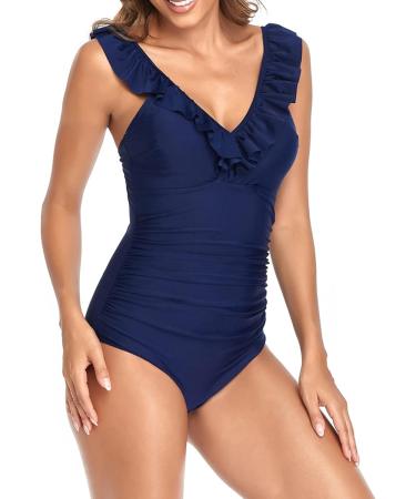 Tankini Ruffles: Swimsuit One Piece Women's Monokini Push Up Bikini V-Neck Sexy Tankini Swimsuit with Leg Swimwear Women's Tankini Tummy Control Swimsuit Women One Piece Beachwear Navy XL - Buy Online on GoSupps.com