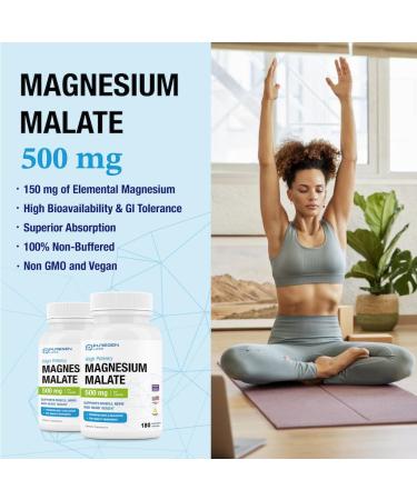 Puregen Labs Magnesium Malate 500mg | High Potency Elemental Magnesium | 180 Veggie Caps Superior Absorption Non-GMO NO Gluten and Dairy Supports Muscle Joint and Heart Health - Buy Online on GoSupps.com