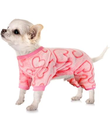 Fleece Dog Pajamas | Winter Onesies for Small Dogs | Pink Jumpsuit for Chihuahua, Yorkie | X-Small (Bust 9.84in) | Male Female Puppy Clothes - Buy Online on GoSupps.com